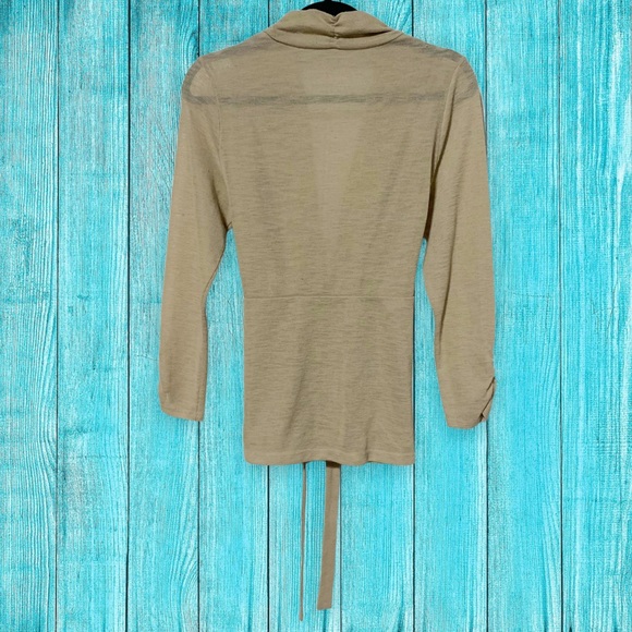 The Limited Tan Linen Blend Tie Waist 3/4 Ruched Sleeve Cardigan/Jacket. Large - Picture 8 of 14
